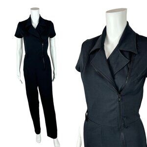 Vintage 80s Black Jumpsuit Women's XS Zip Up High Waisted Bad Gal One Piece